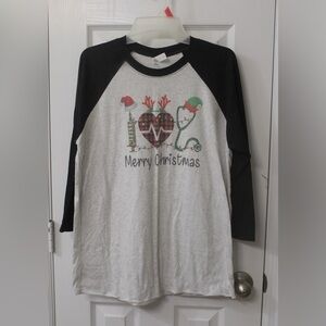 Christmas Medium baseball 3/4 length black sleeve nurse doctor